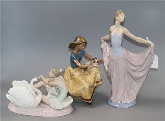Three Lladro figures, Grace and Beauty, No. 6204, Dancer, No. 5050 and Repose, No. 2169 (3, boxed)